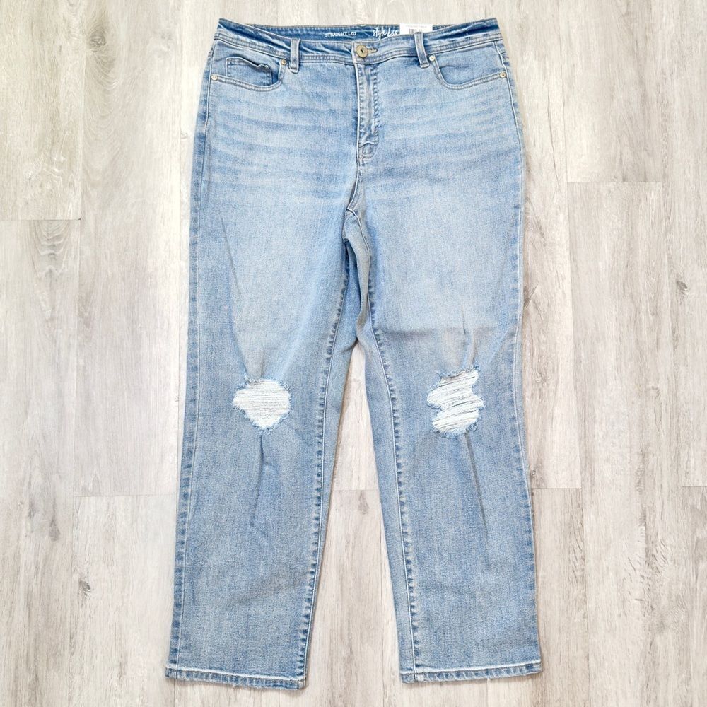 NWT Light Blue 16P Distressed Straight Leg Jeans Petite